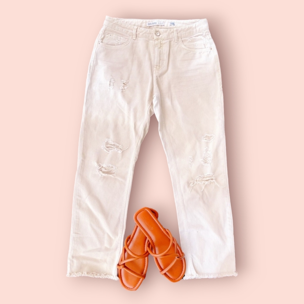 Zara Vintage Denim Women’s High Rise Distressed Jeans straight‎ leg